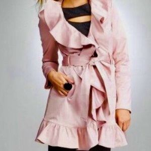 NWT BEBE Soft Pink Ruffle Trench Coat- MEDIUM